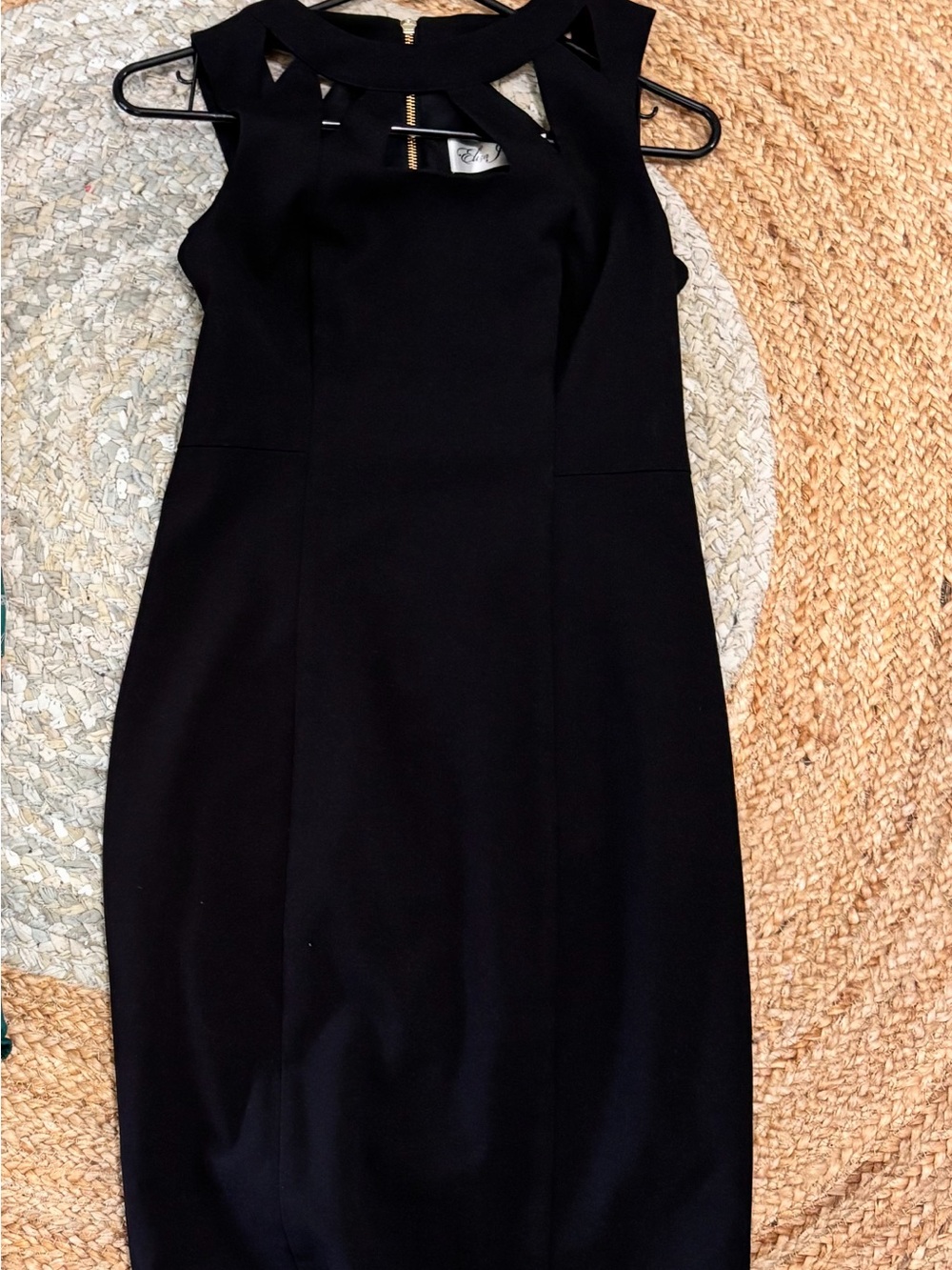 Eliza J Black Midi Sheath Dress with Cutout Neckline